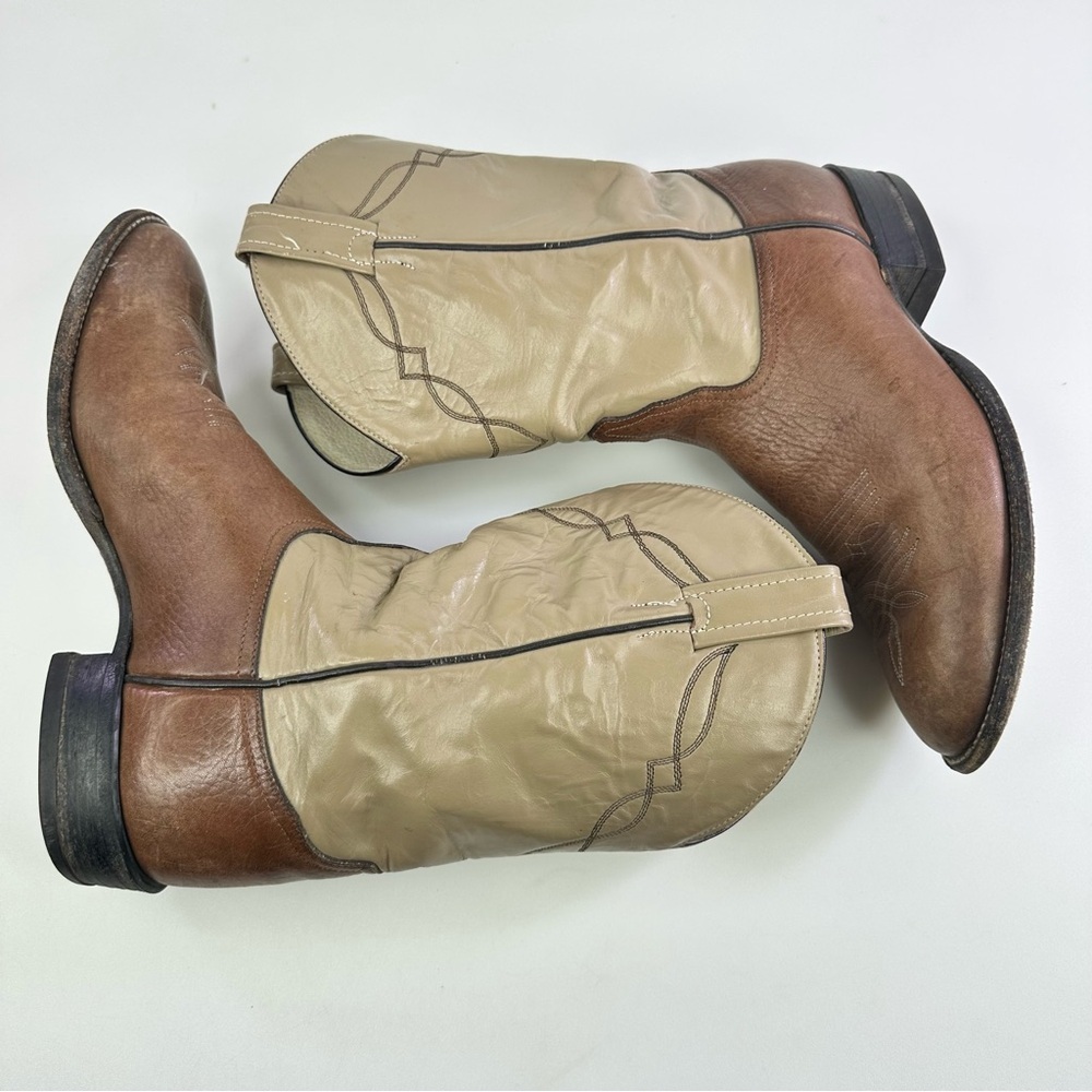 Tony Lama Men's Brown Beige Western Boots - Size 9 EE - Picture 3 of 8